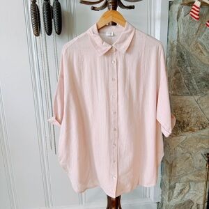 Poetry Linen & Cotton Light Pink Button Up Short Sleeve Shirt